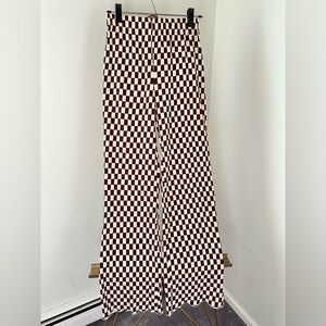 Brown & Cream Checkerboard Flare Pants